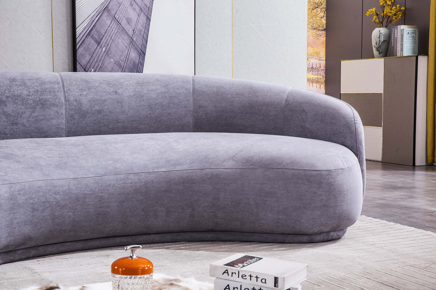 S605 Modern Curved Sofa with Grey Fabric