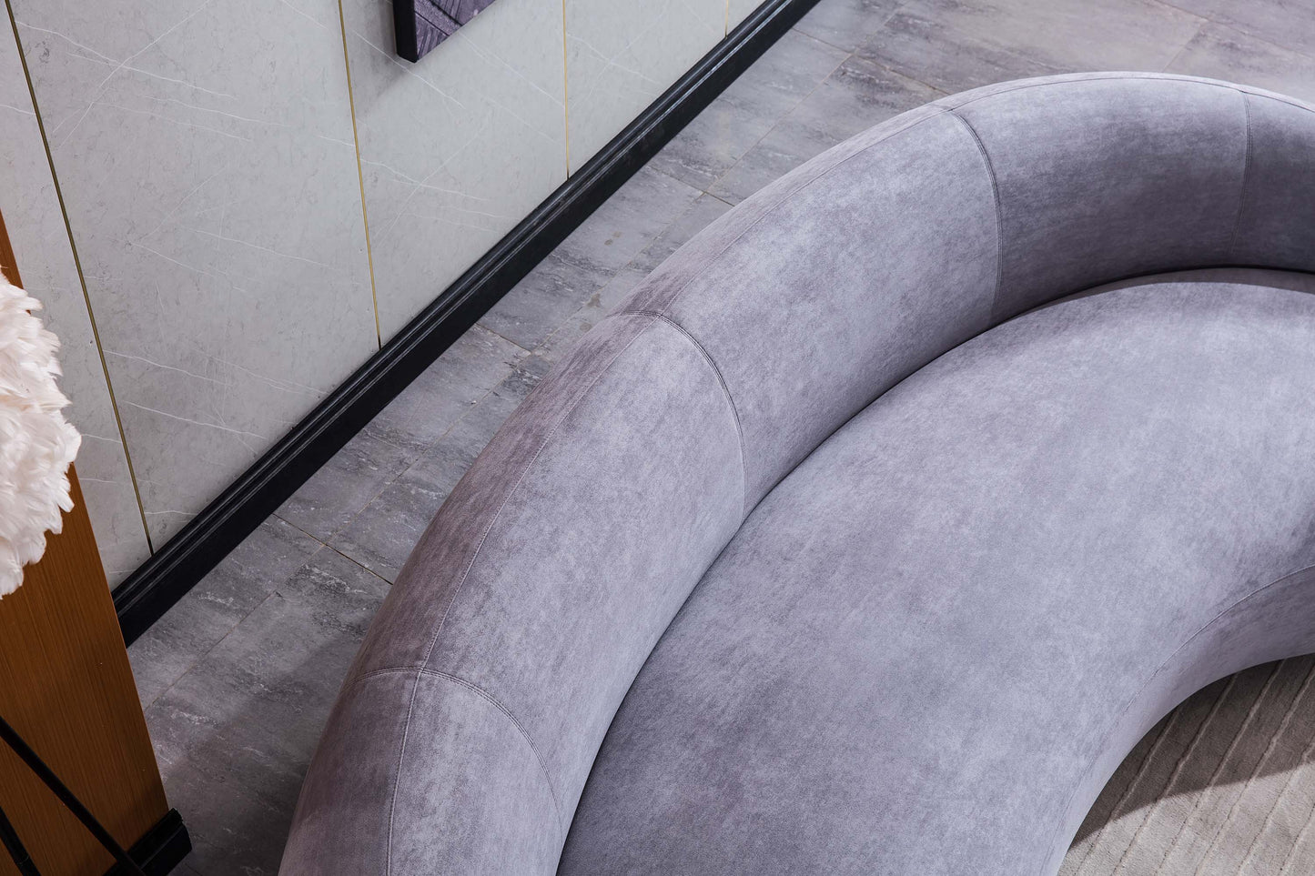 S605 Modern Curved Sofa with Grey Fabric