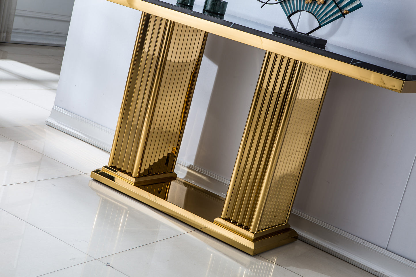 ST311 Marble Console Table with Gold or Silver Finish