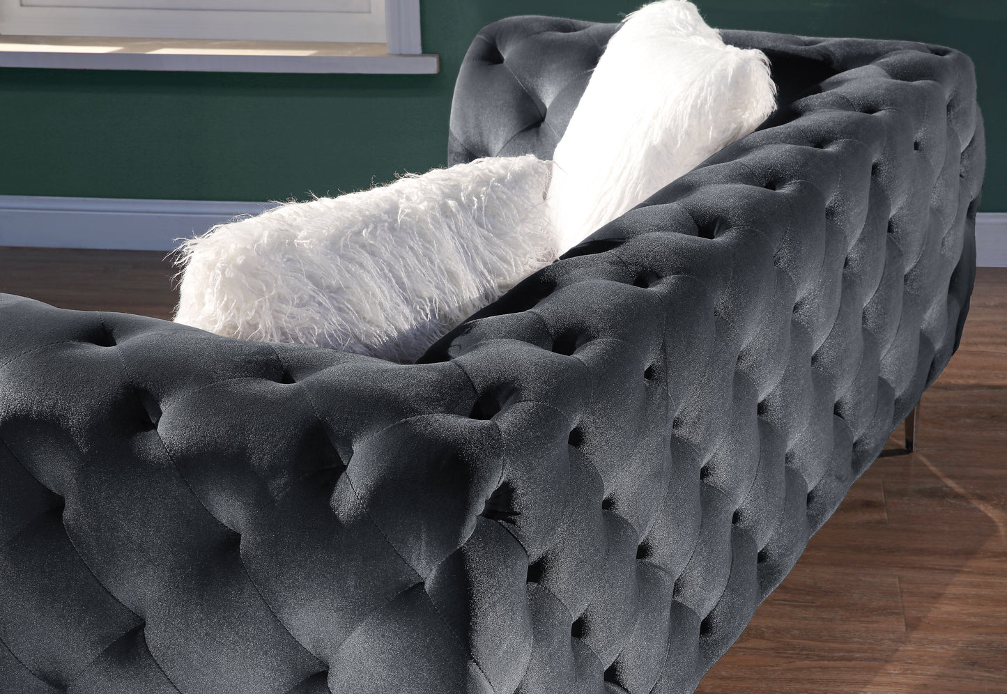 8037 Modern Velvet Loveseat/ Sofa with Wood Frame and Metal Legs