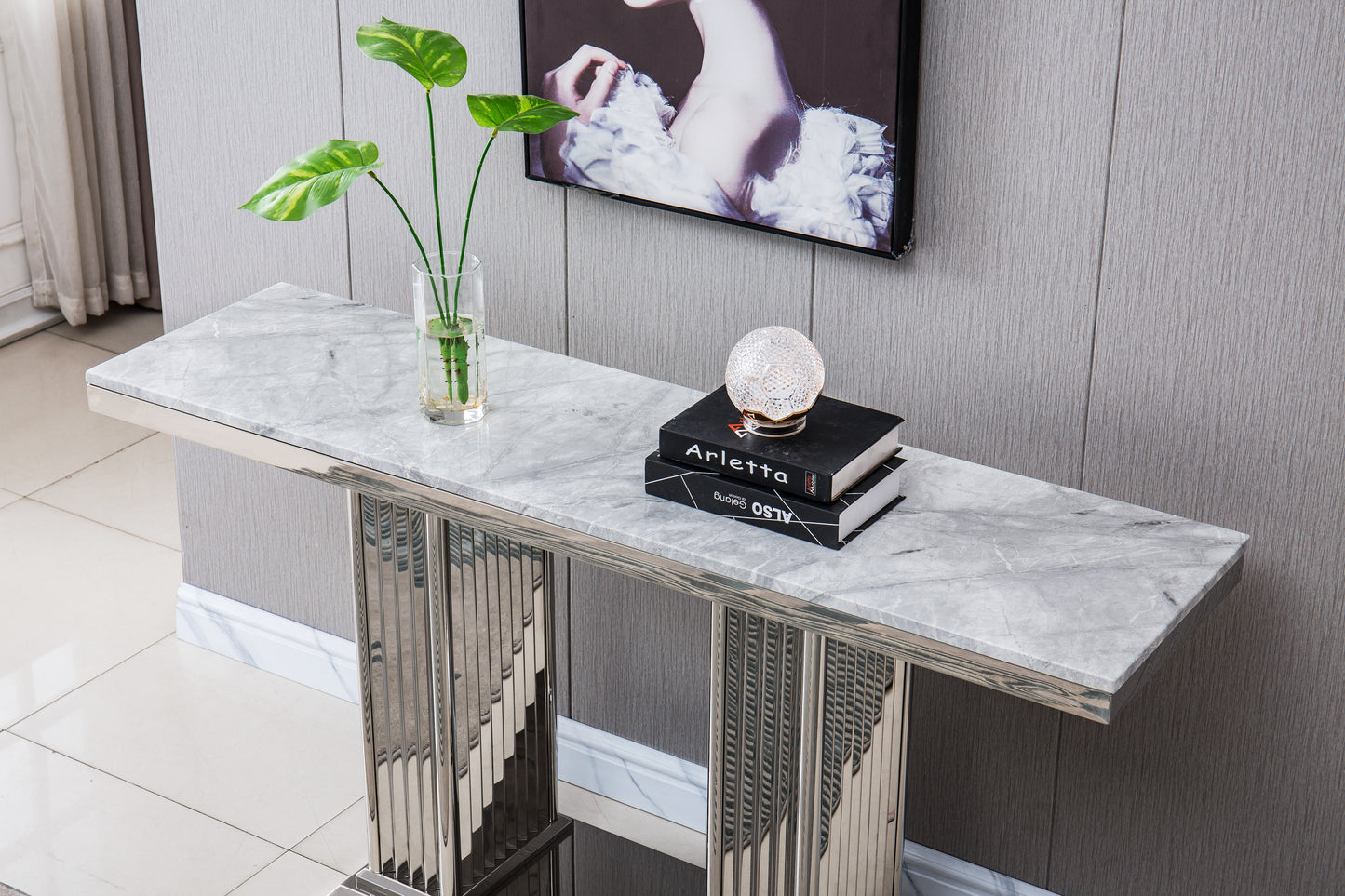 ST311 Marble Console Table with Gold or Silver Finish