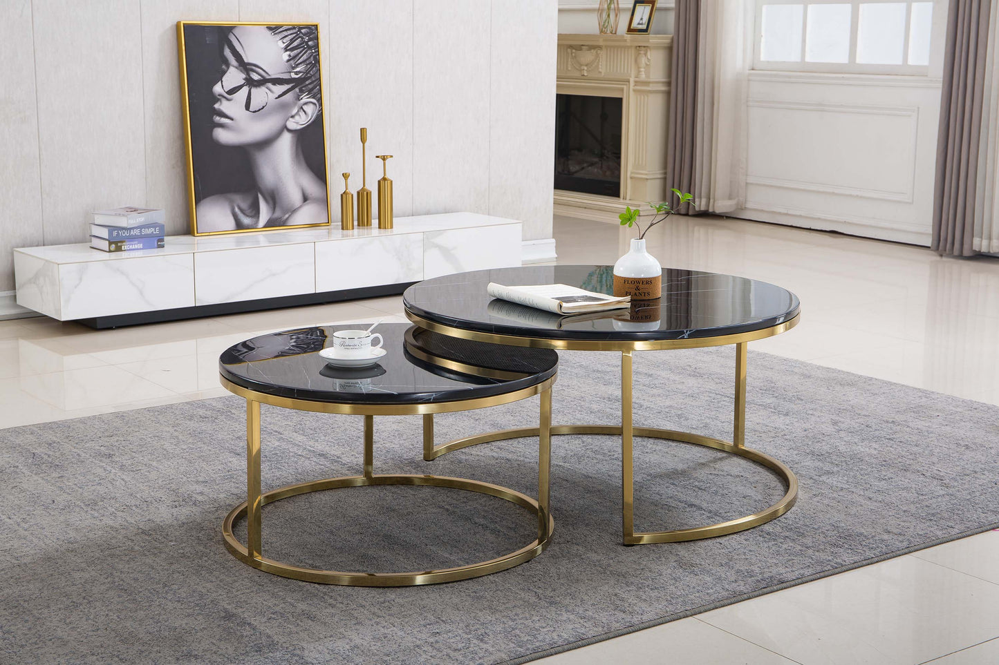 CT1033 2-Piece Marble Coffee Table Set