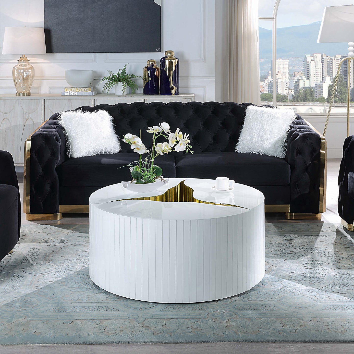 CT1038W Elegant White & Gold Coffee Table