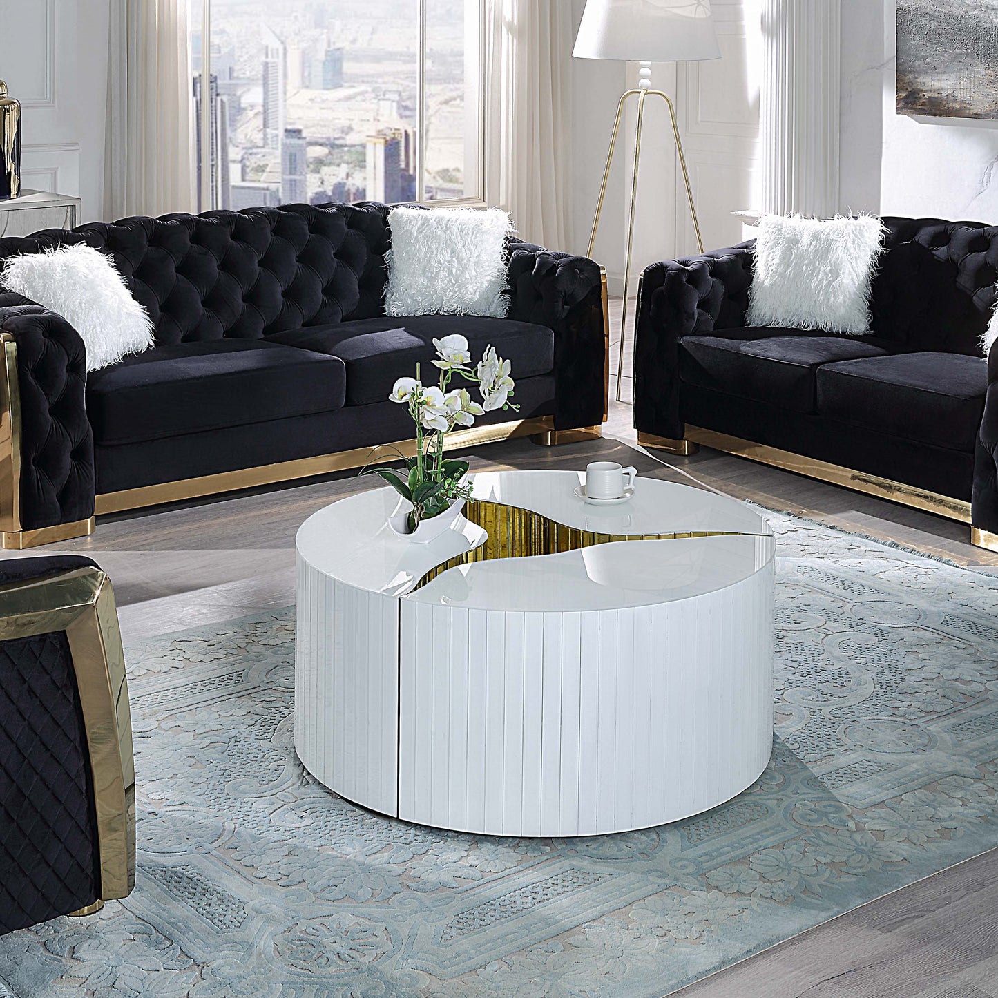 CT1038W Elegant White & Gold Coffee Table