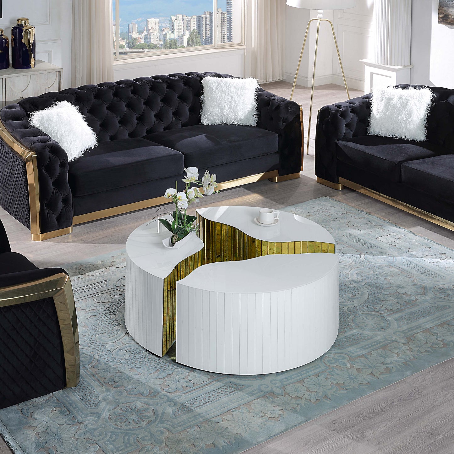 CT1038W Elegant White & Gold Coffee Table