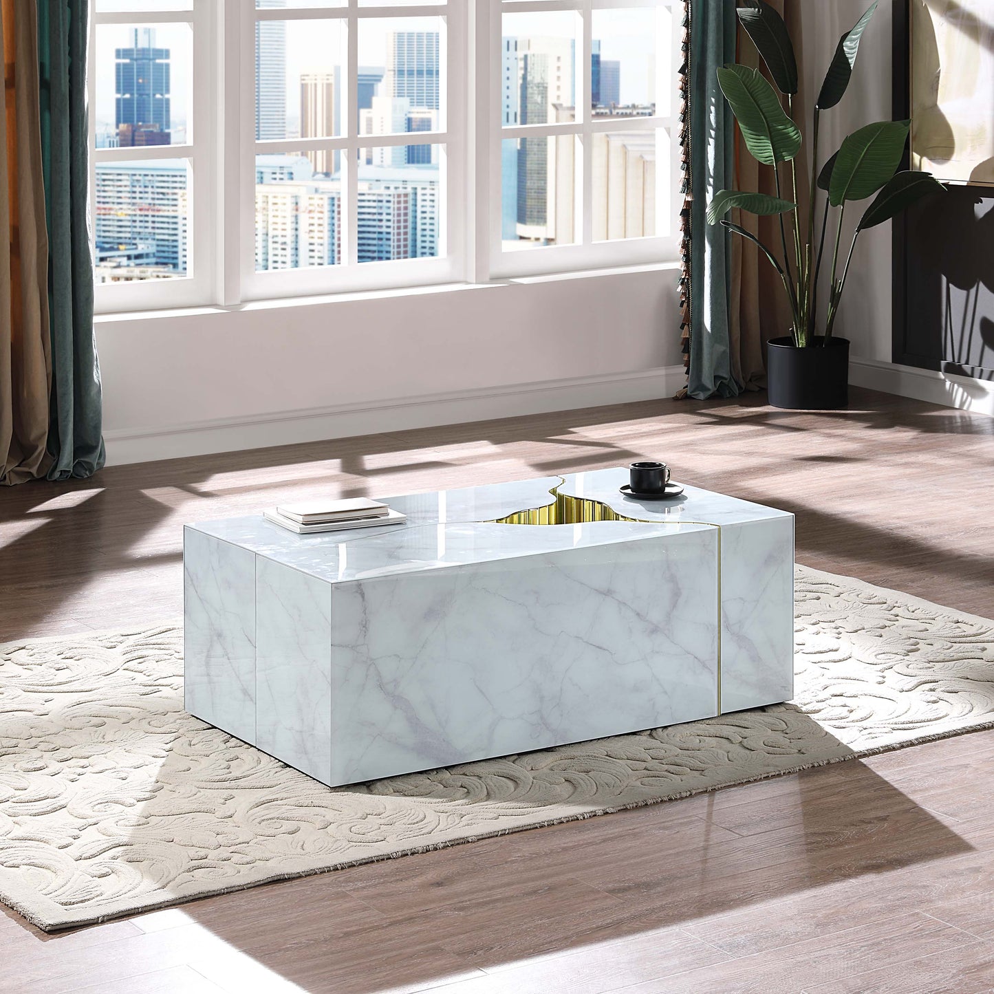 CT1040 Elegant Marble-Print Coffee Table