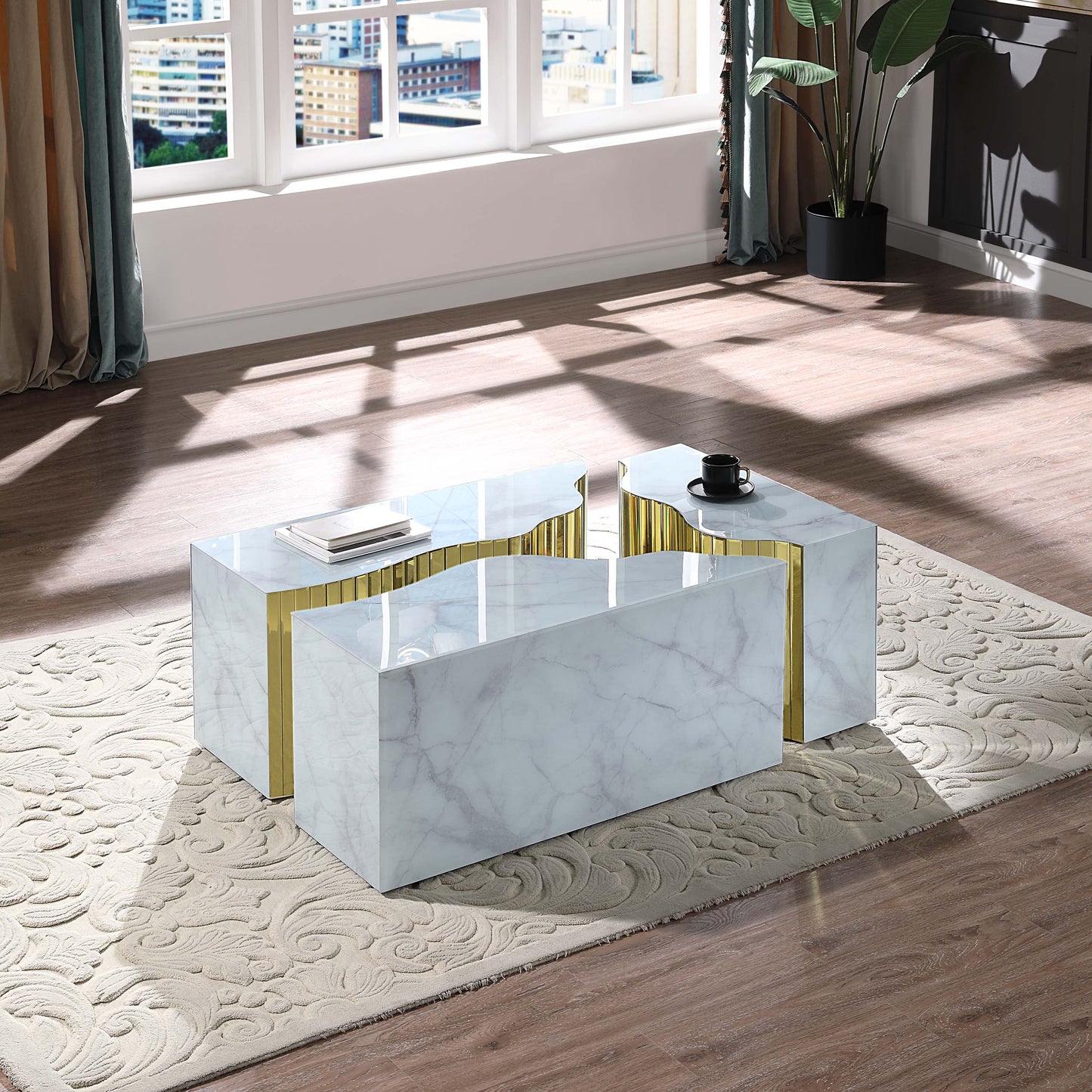 CT1040 Elegant Marble-Print Coffee Table