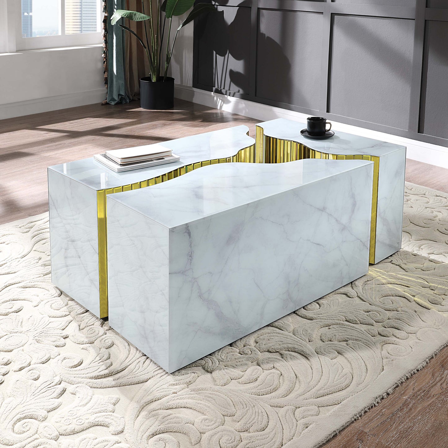 CT1040 Elegant Marble-Print Coffee Table