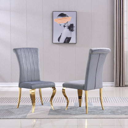 DCK86 Elegant Grey/Black Velvet Dining Chair Set of 2