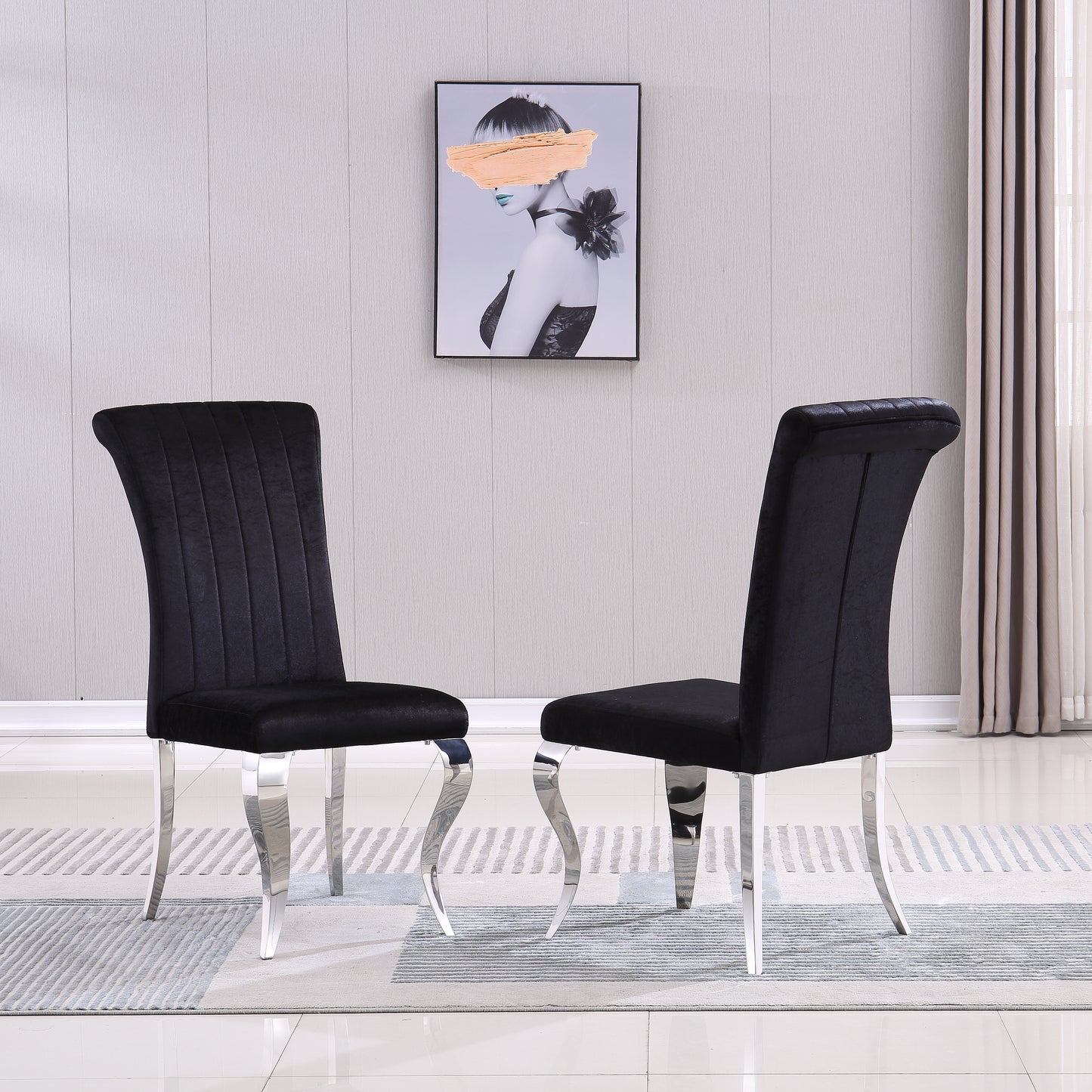 DCK86 Elegant Grey/Black Velvet Dining Chair Set of 2