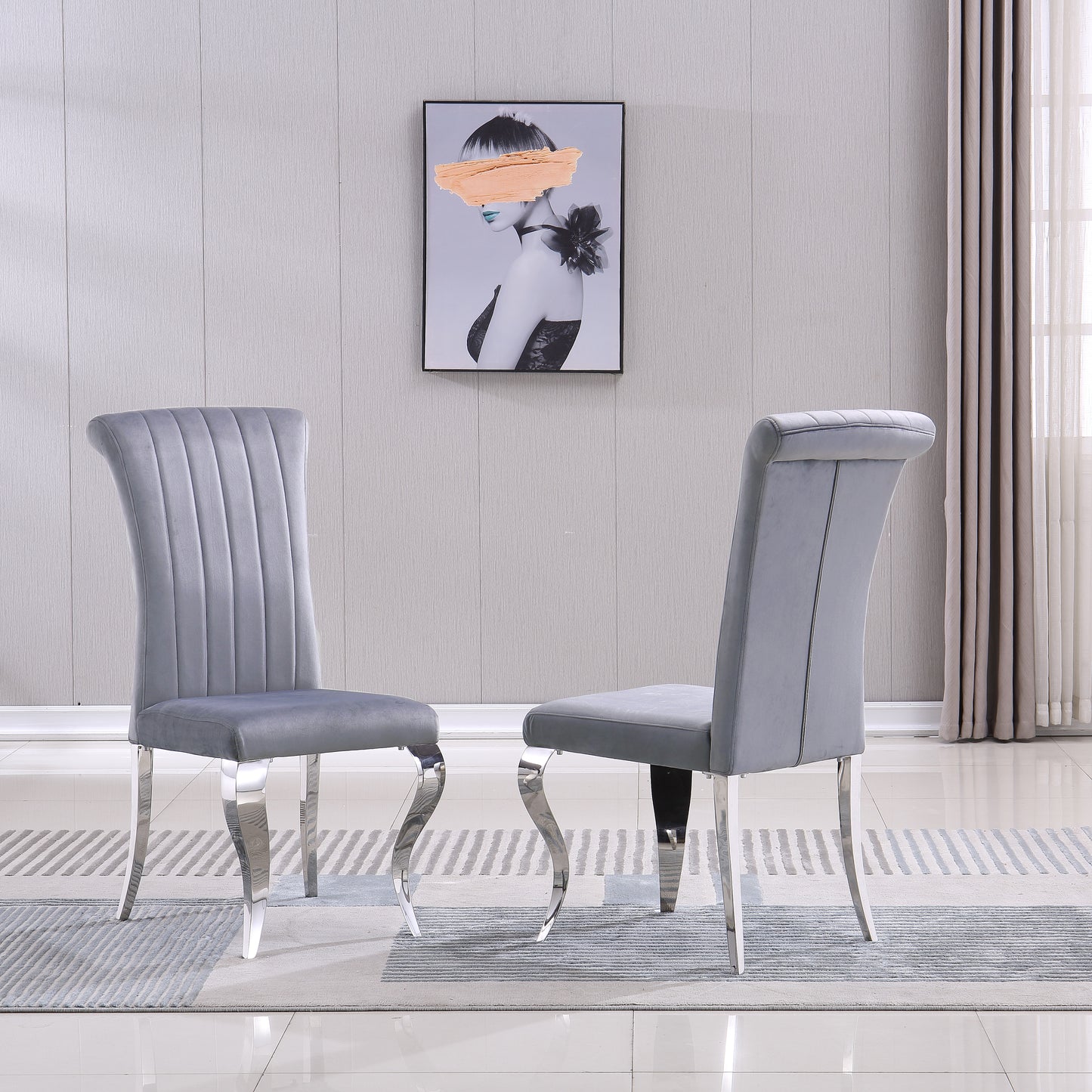 DCK86 Elegant Grey/Black Velvet Dining Chair Set of 2