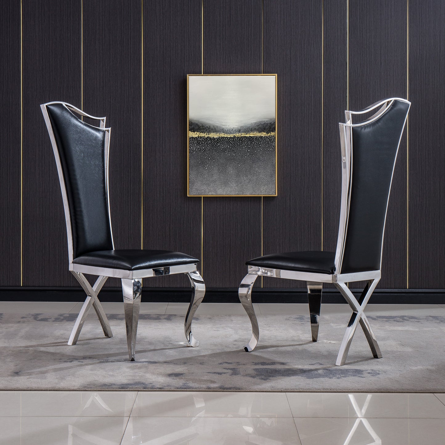 DCK99 Elegant Velvet & Leatherette Dining Chair Set of 2