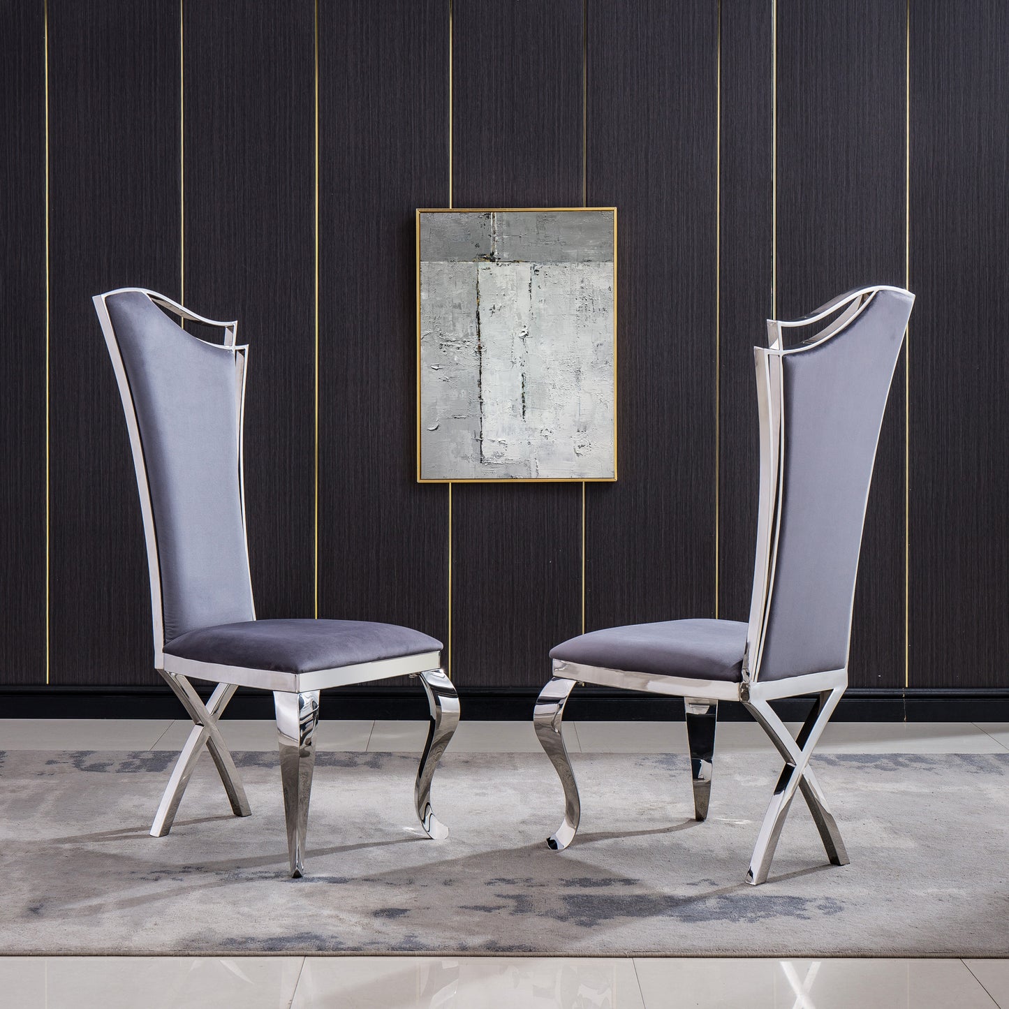 DCK99 Elegant Velvet & Leatherette Dining Chair Set of 2