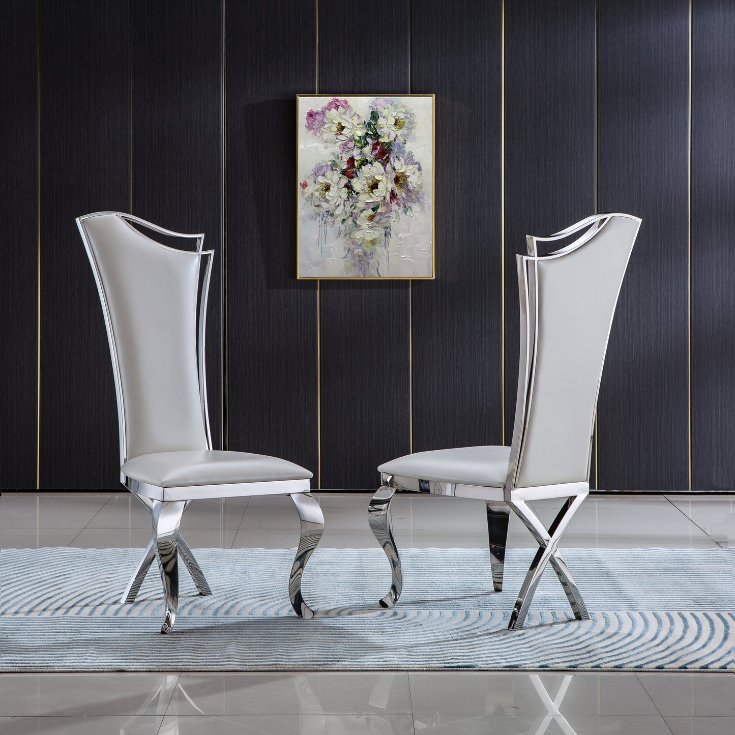 DCK99 Elegant Velvet & Leatherette Dining Chair Set of 2