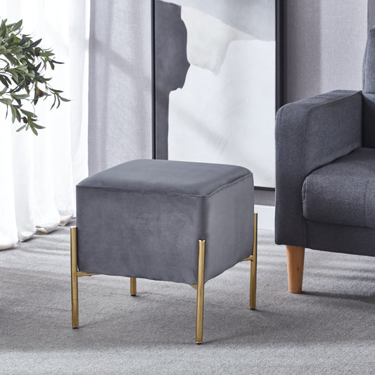 G02 Square Velvet Ottoman with Gold Stainless Steel Legs