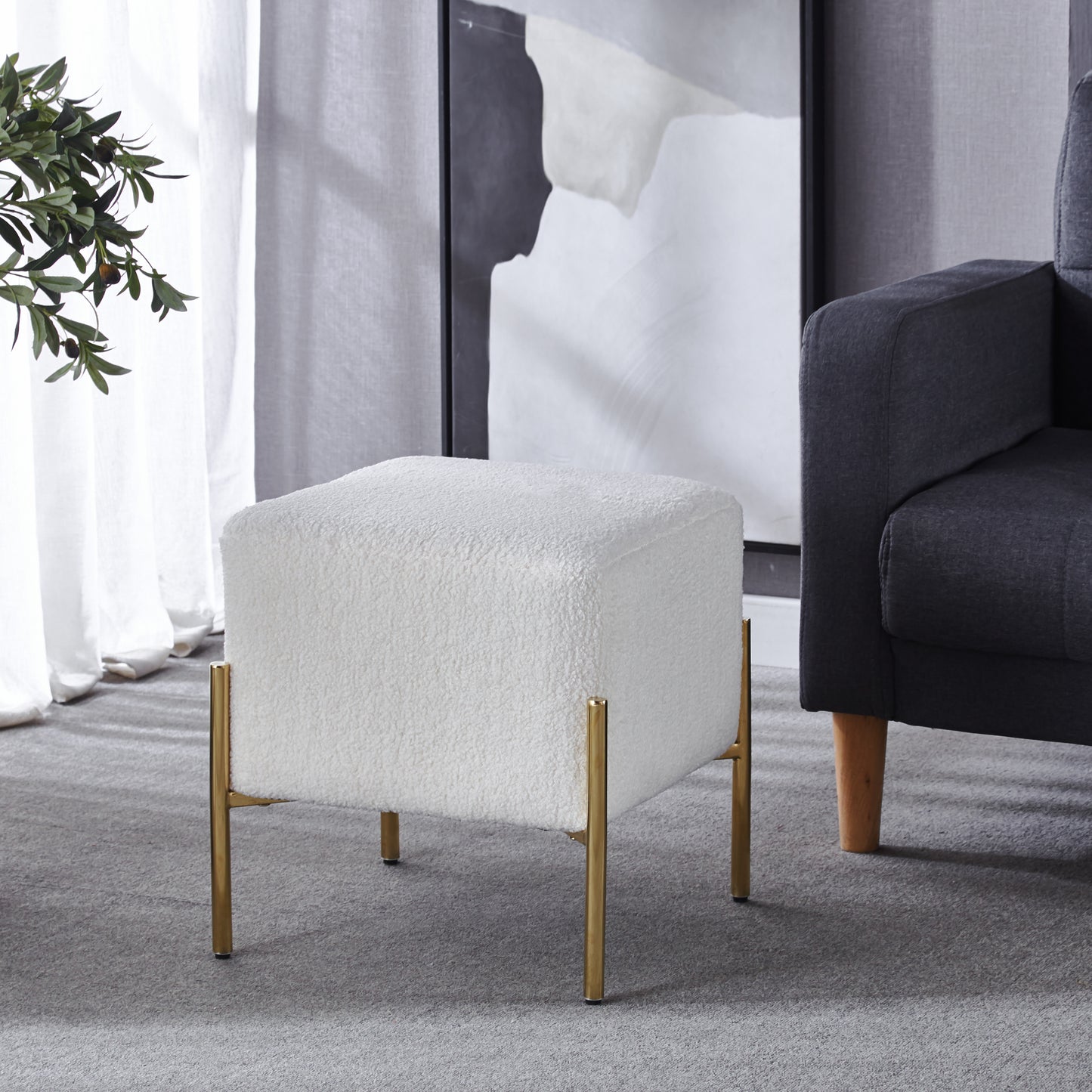 G02 Square Velvet Ottoman with Gold Stainless Steel Legs