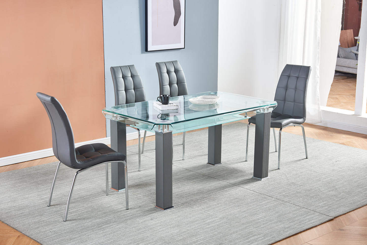 JD150 Rectangular Tempered Glass Dining Table