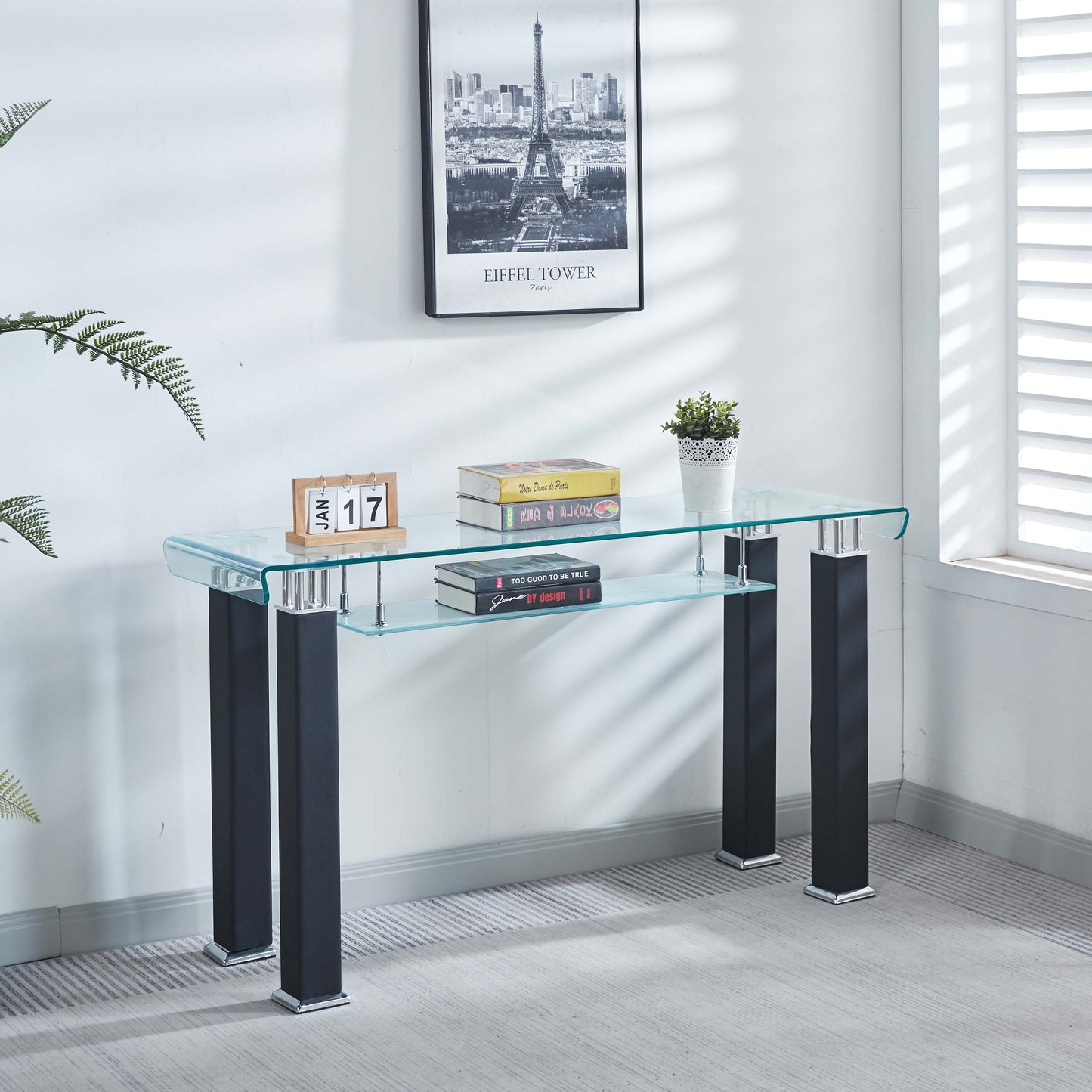 JD2 Modern Console Table with Tempered Glass