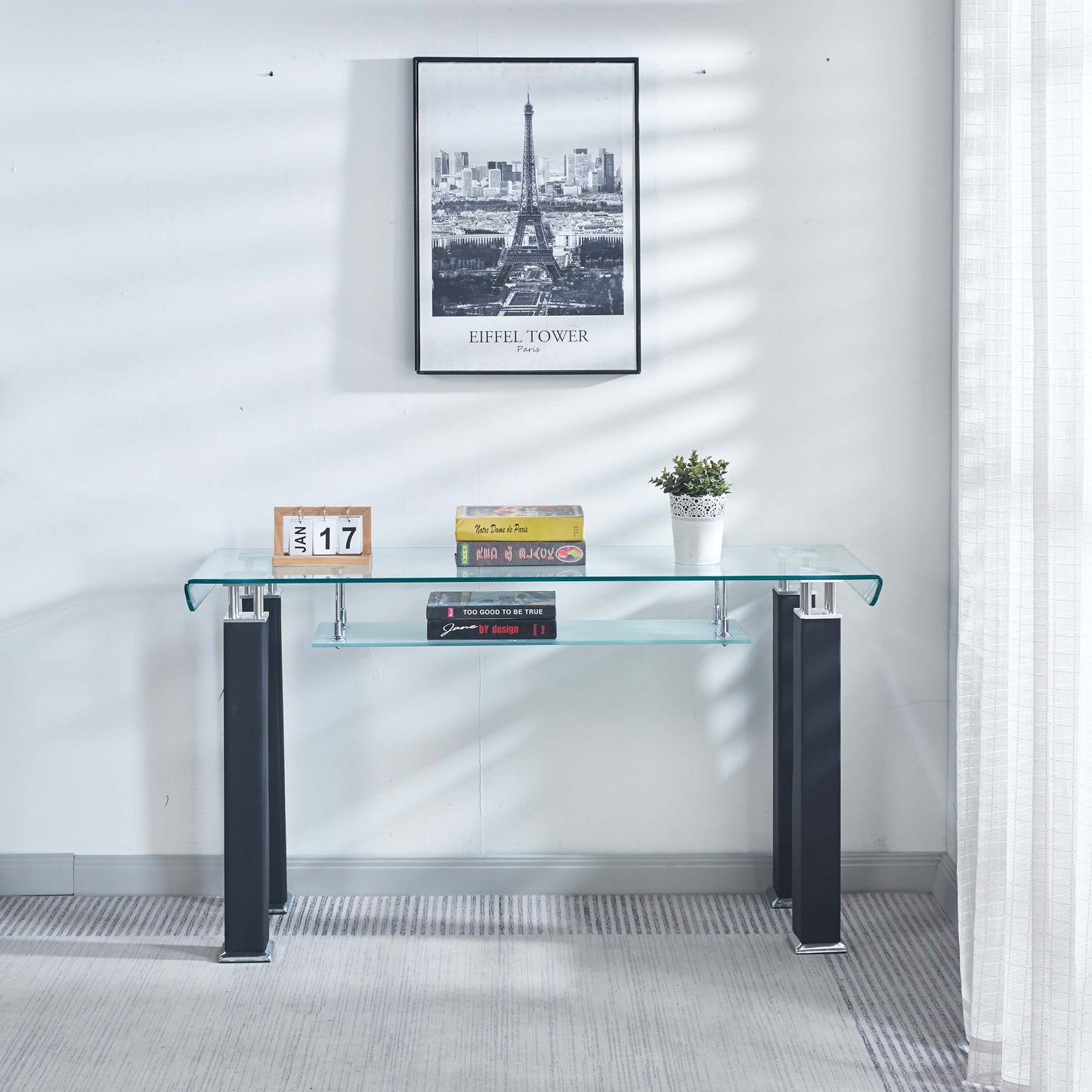 JD2 Modern Console Table with Tempered Glass