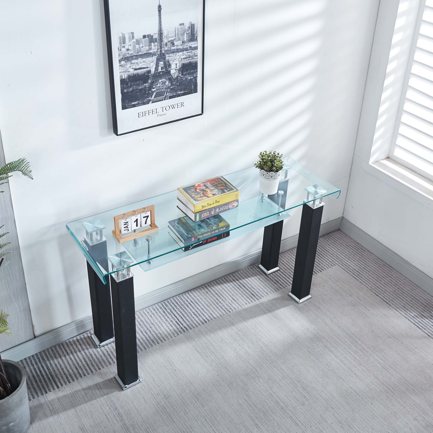 JD2 Modern Console Table with Tempered Glass