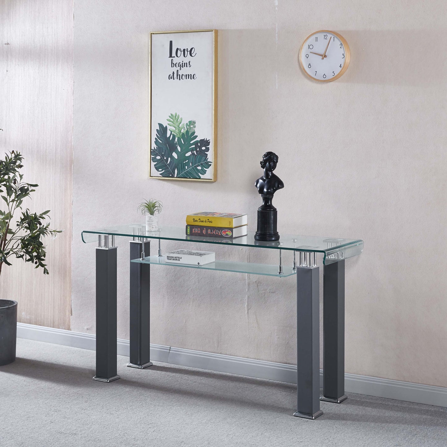 JD2 Modern Console Table with Tempered Glass