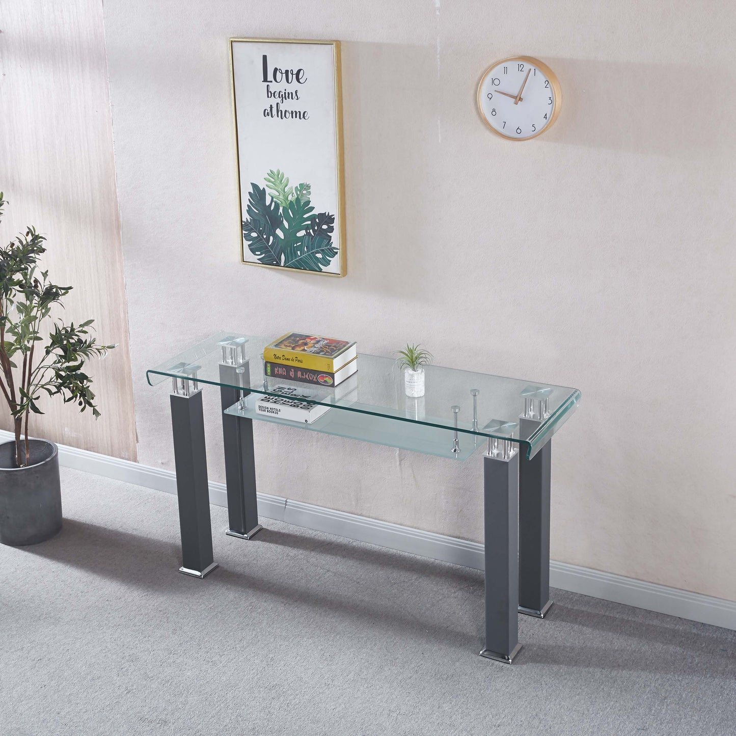 JD2 Modern Console Table with Tempered Glass