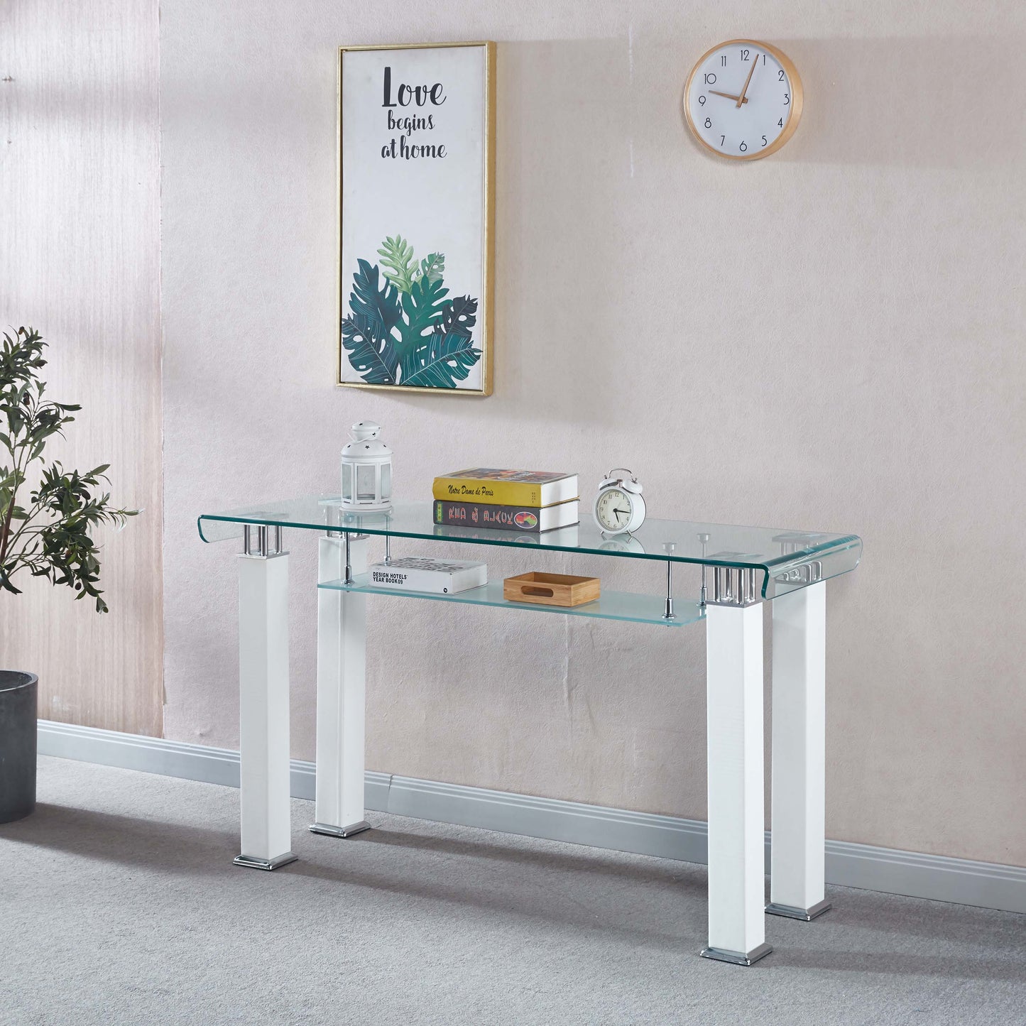 JD2 Modern Console Table with Tempered Glass