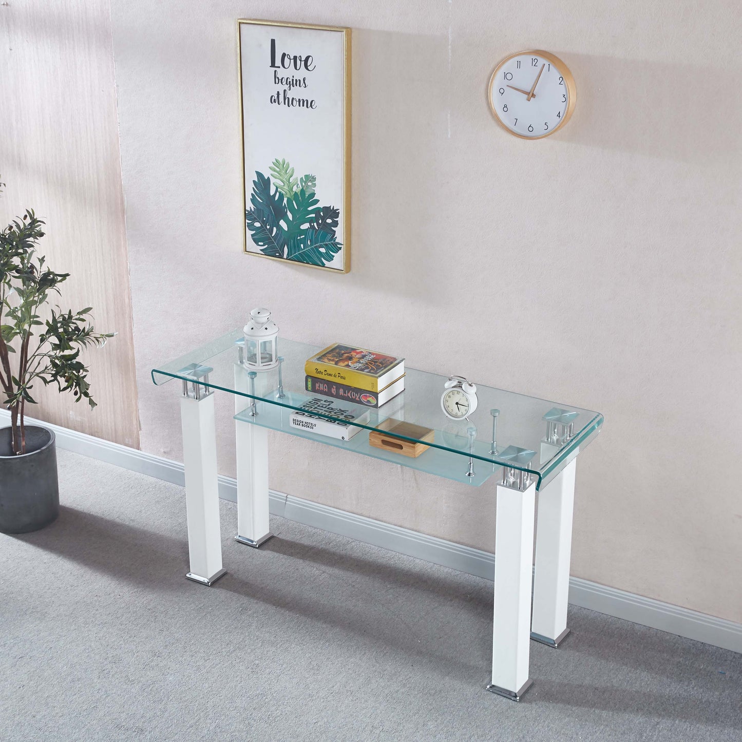 JD2 Modern Console Table with Tempered Glass