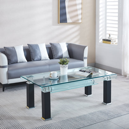 JD3 Modern Glass Coffee Table with Leatherette Accents