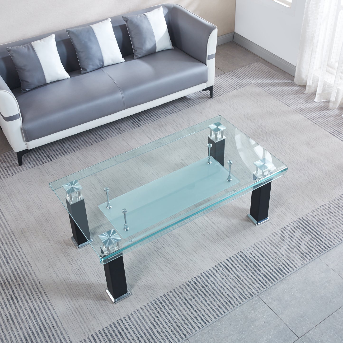 JD3 Modern Glass Coffee Table with Leatherette Accents