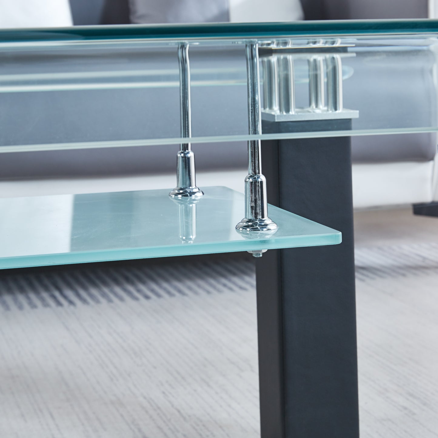 JD3 Modern Glass Coffee Table with Leatherette Accents