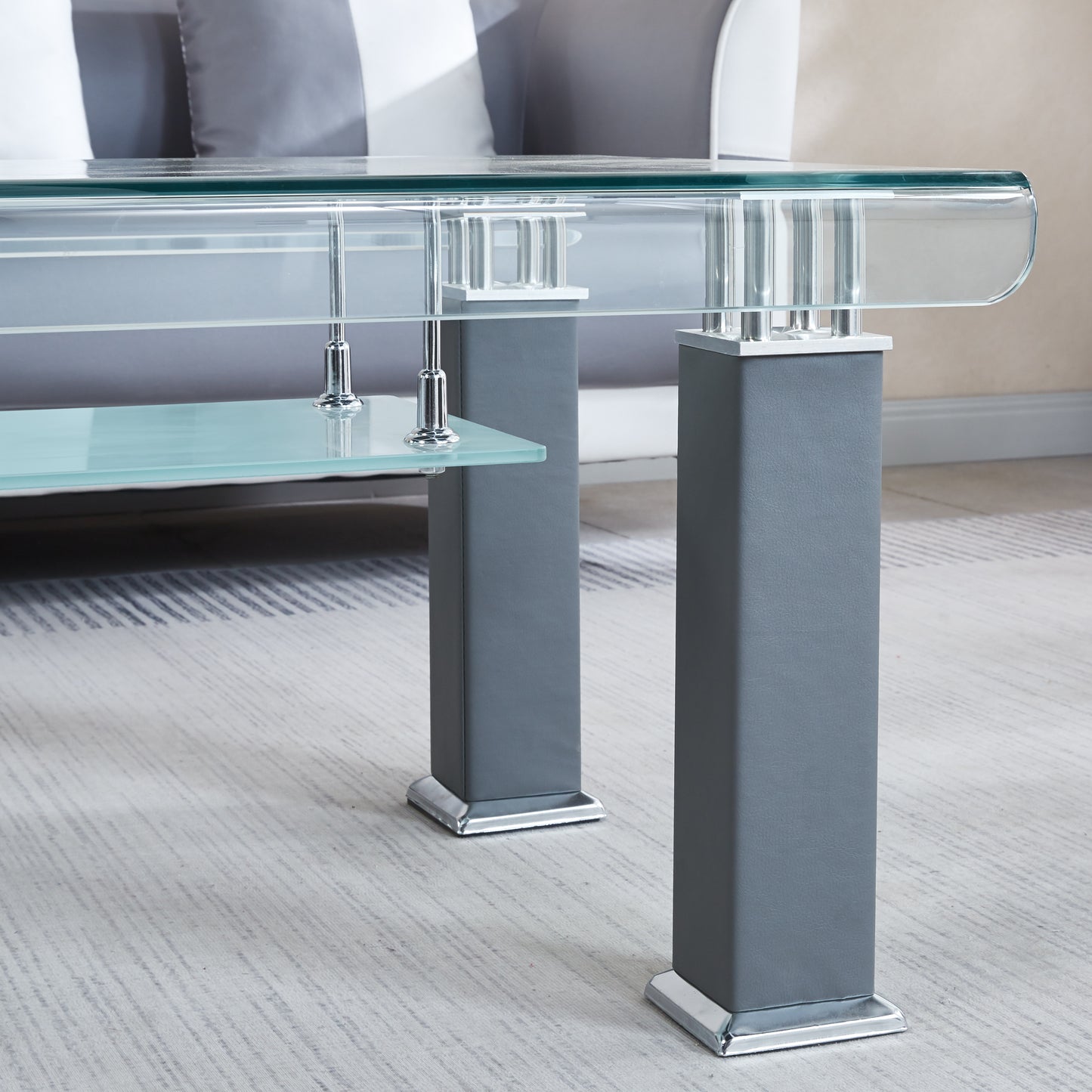 JD3 Modern Glass Coffee Table with Leatherette Accents