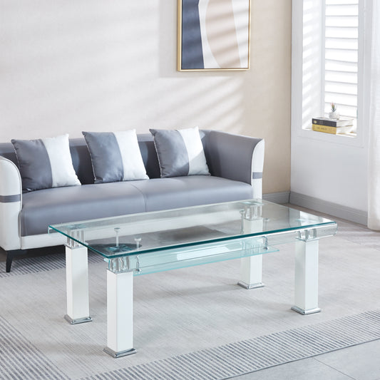 JD3 Modern Glass Coffee Table with Leatherette Accents