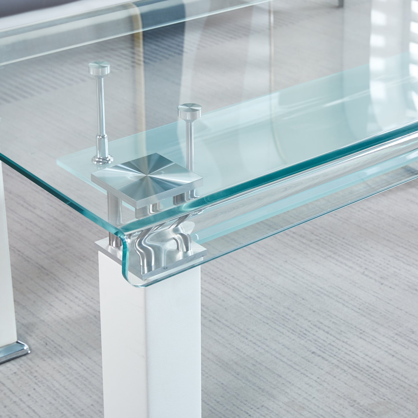 JD3 Modern Glass Coffee Table with Leatherette Accents