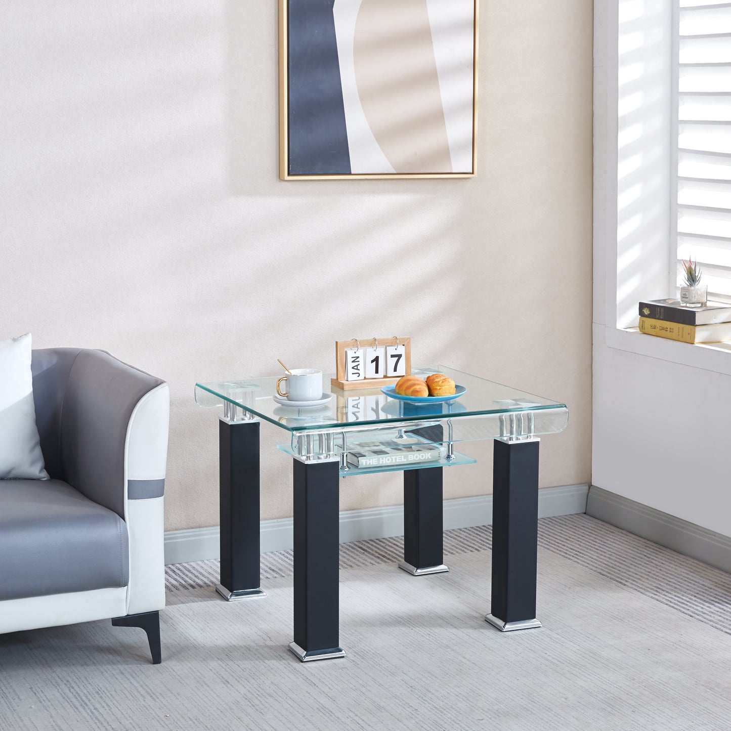 JD4 Modern End Table with Tempered Glass and Leatherette