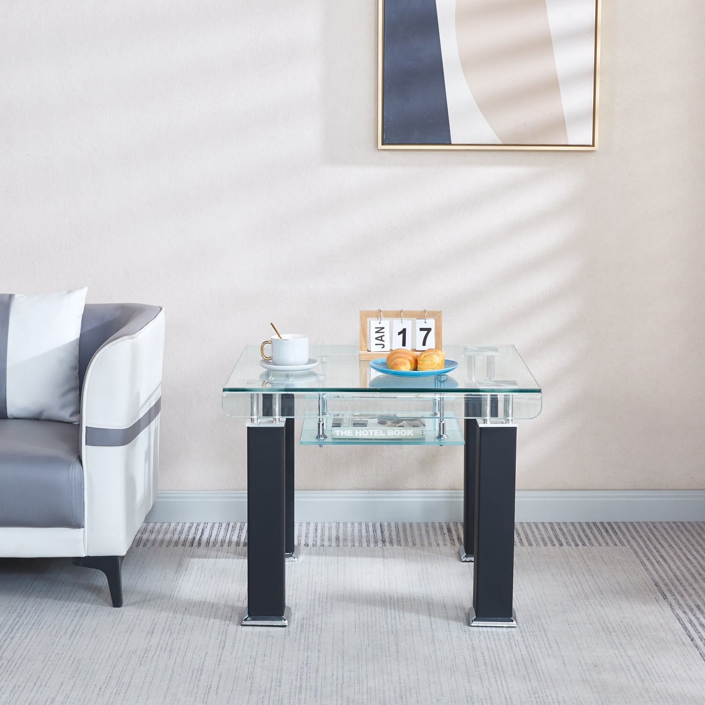 JD4 Modern End Table with Tempered Glass and Leatherette