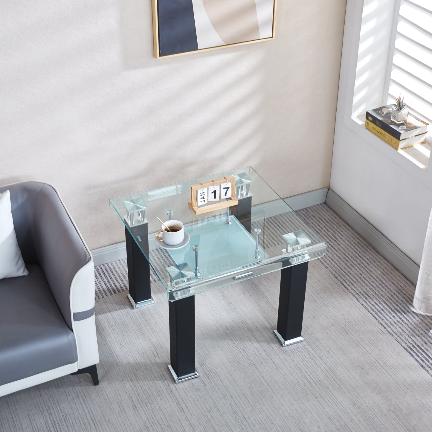 JD4 Modern End Table with Tempered Glass and Leatherette