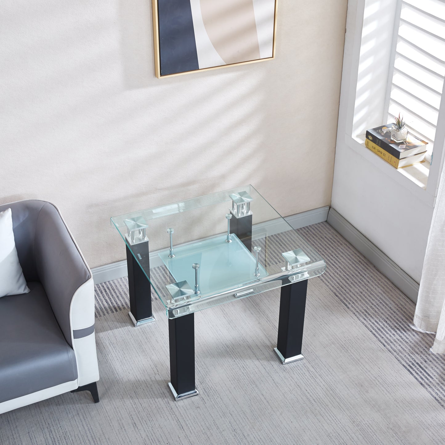 JD4 Modern End Table with Tempered Glass and Leatherette