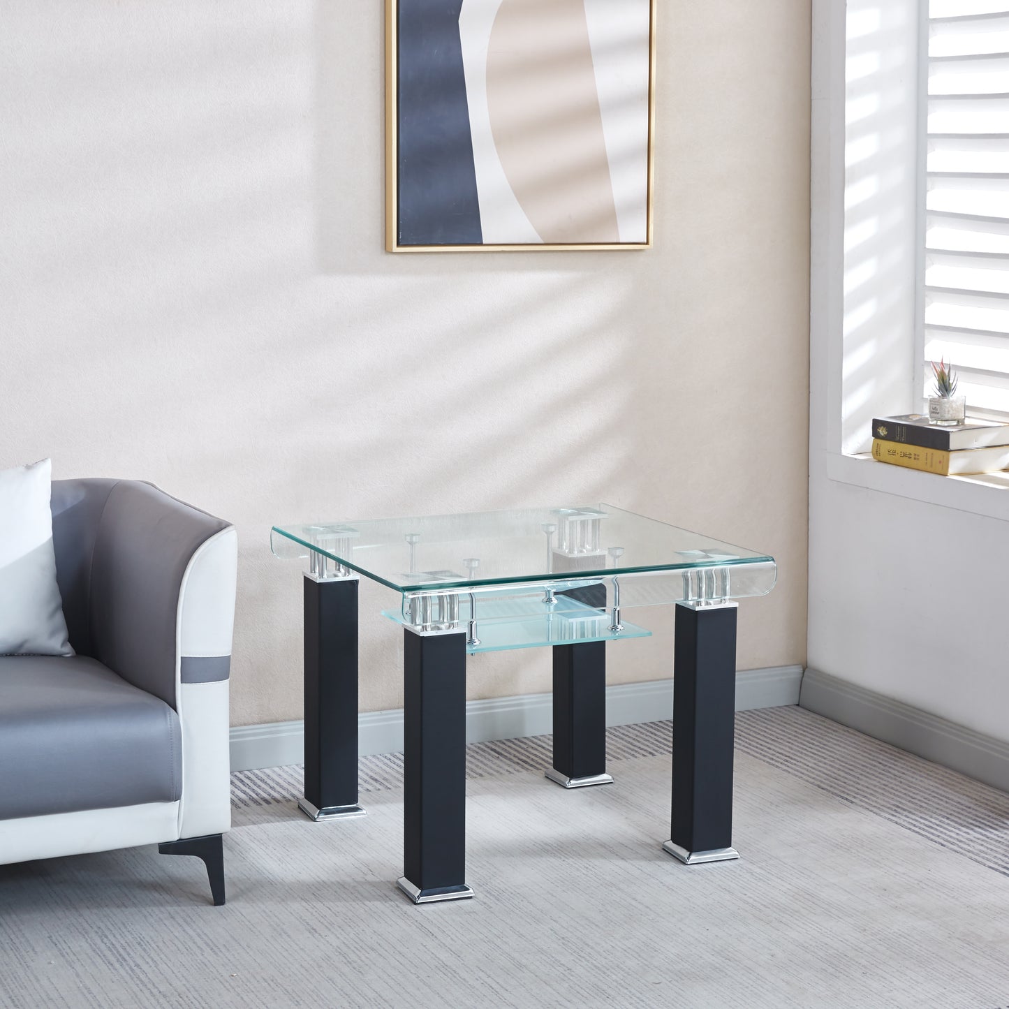 JD4 Modern End Table with Tempered Glass and Leatherette