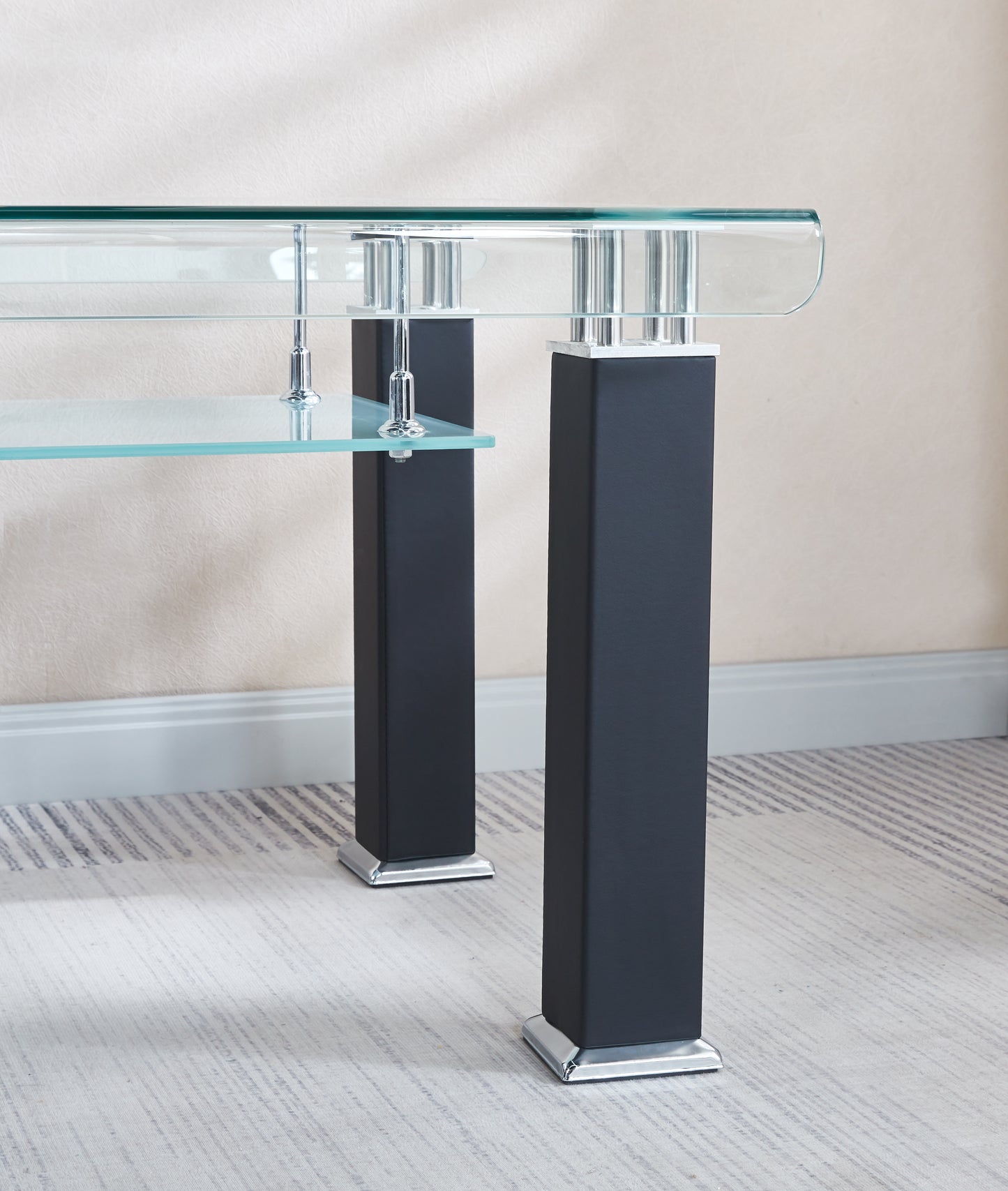 JD4 Modern End Table with Tempered Glass and Leatherette