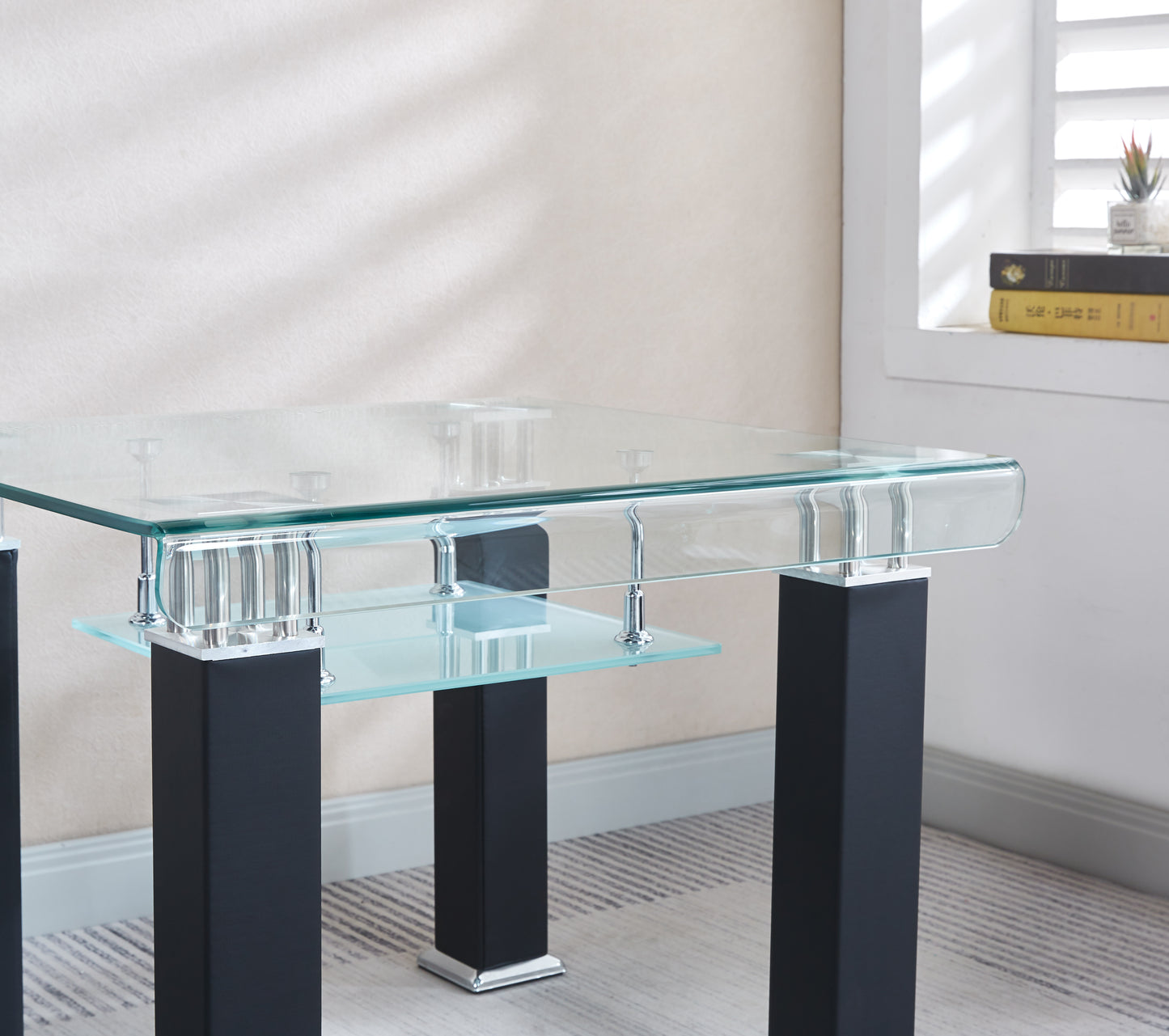 JD4 Modern End Table with Tempered Glass and Leatherette