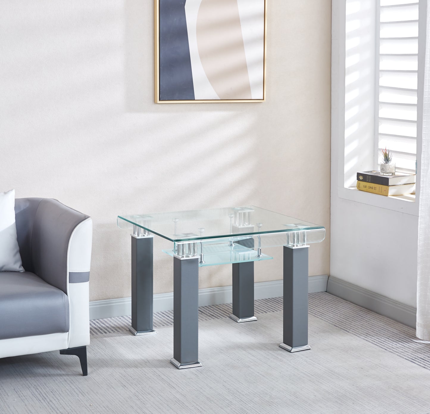 JD4 Modern End Table with Tempered Glass and Leatherette