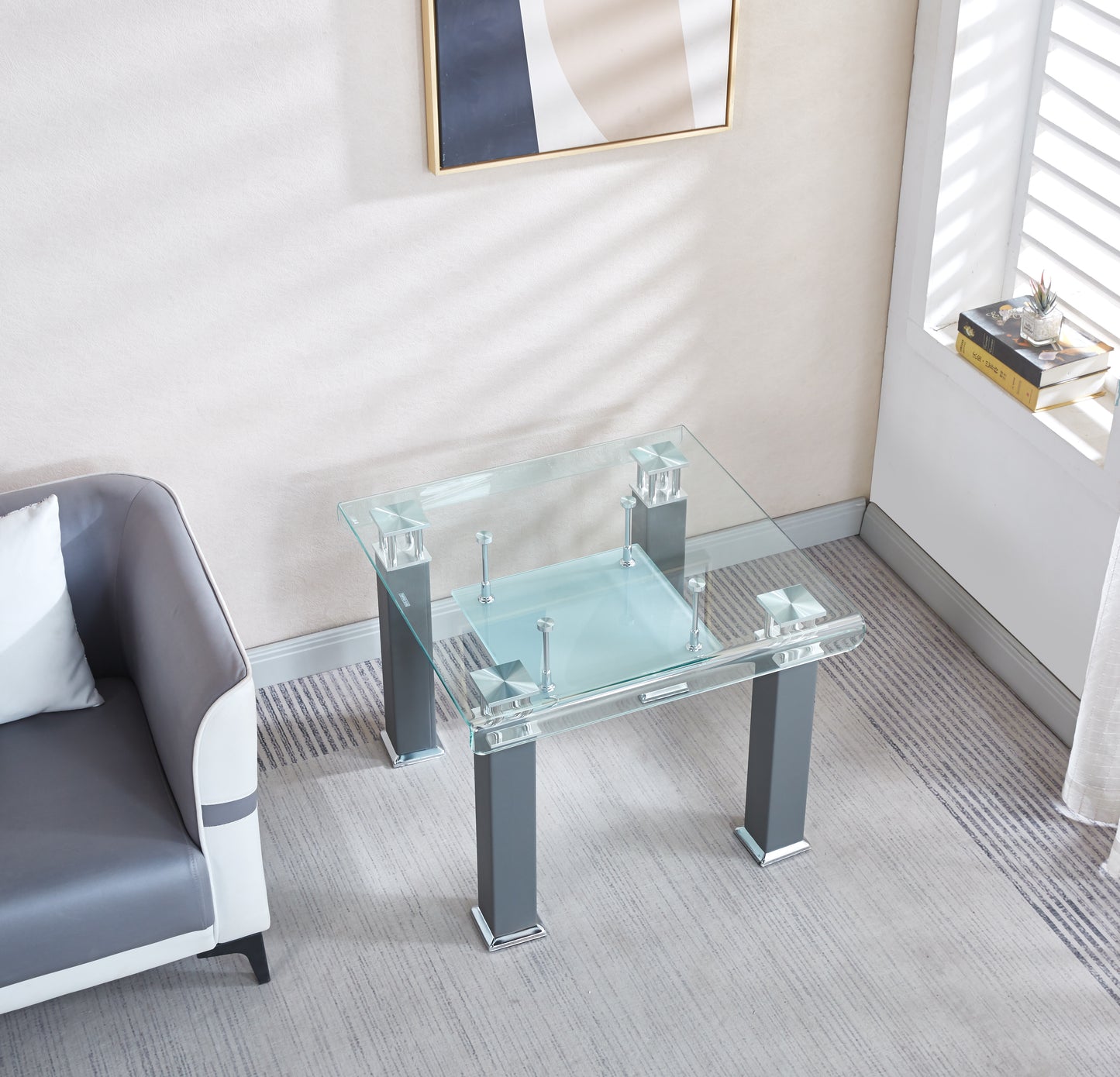 JD4 Modern End Table with Tempered Glass and Leatherette