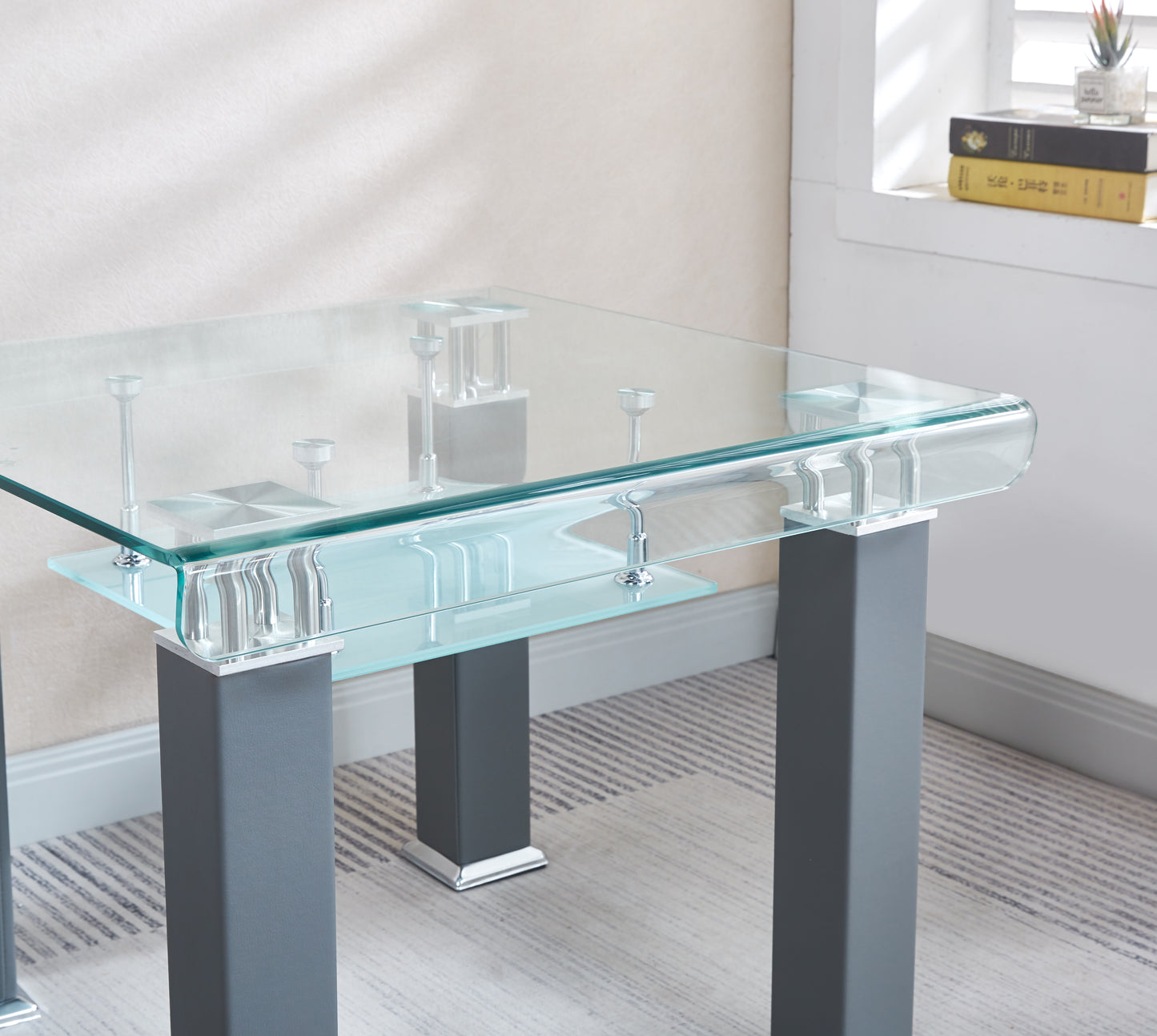 JD4 Modern End Table with Tempered Glass and Leatherette