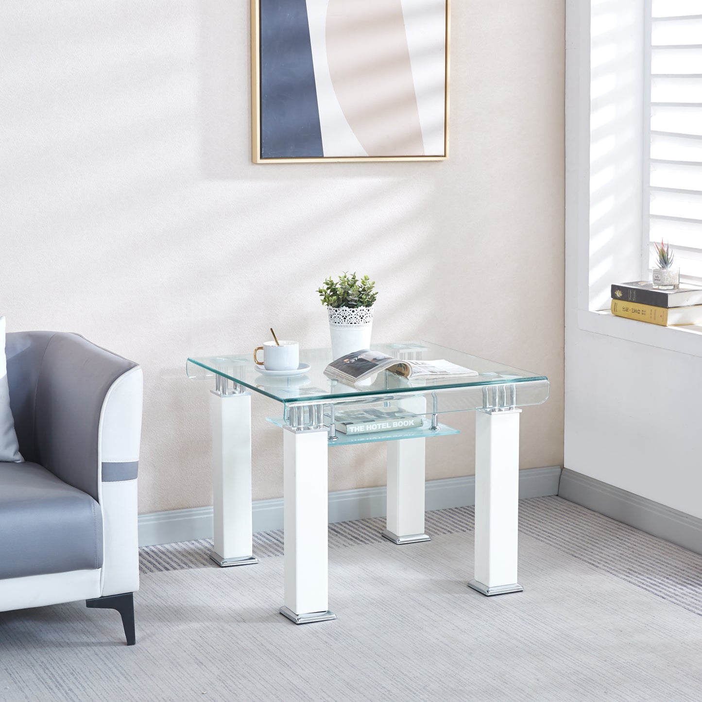 JD4 Modern End Table with Tempered Glass and Leatherette