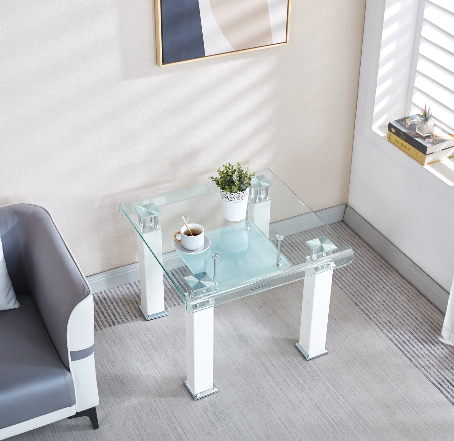 JD4 Modern End Table with Tempered Glass and Leatherette