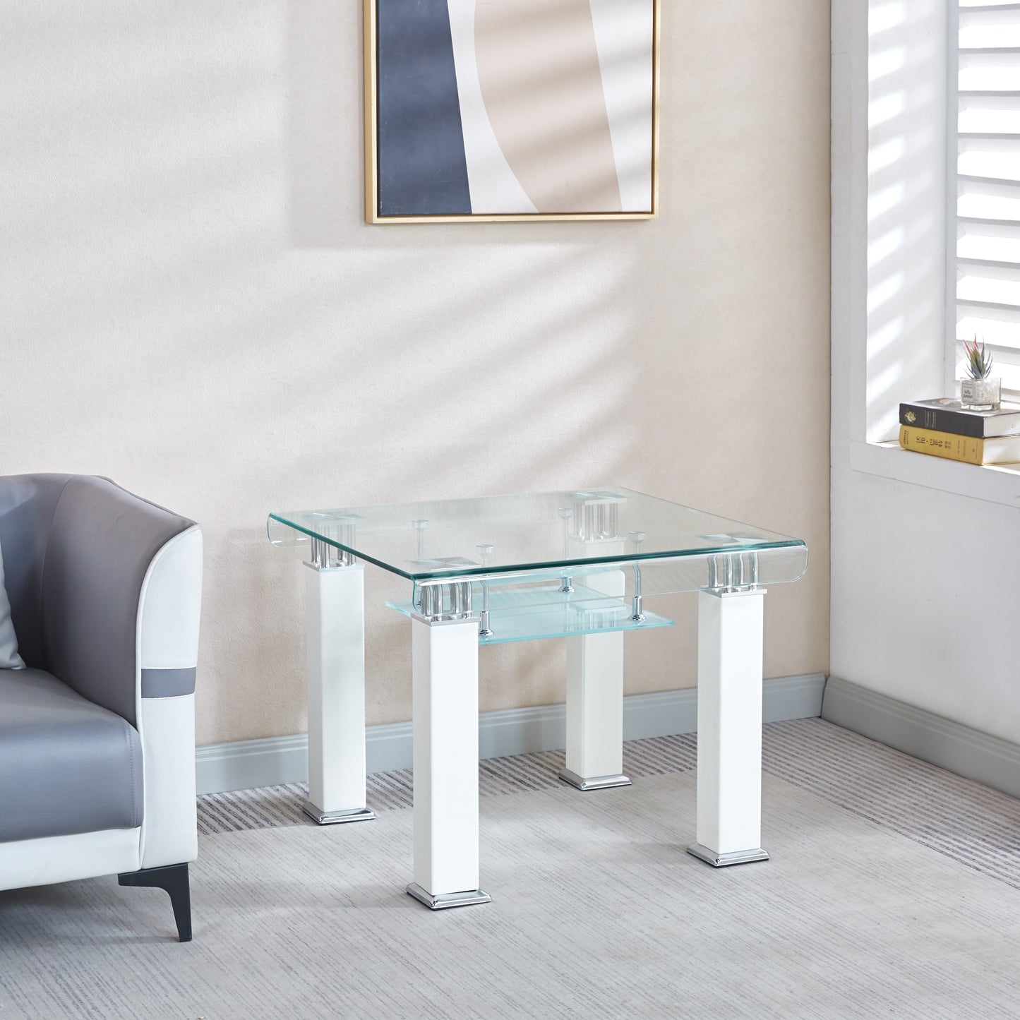 JD4 Modern End Table with Tempered Glass and Leatherette