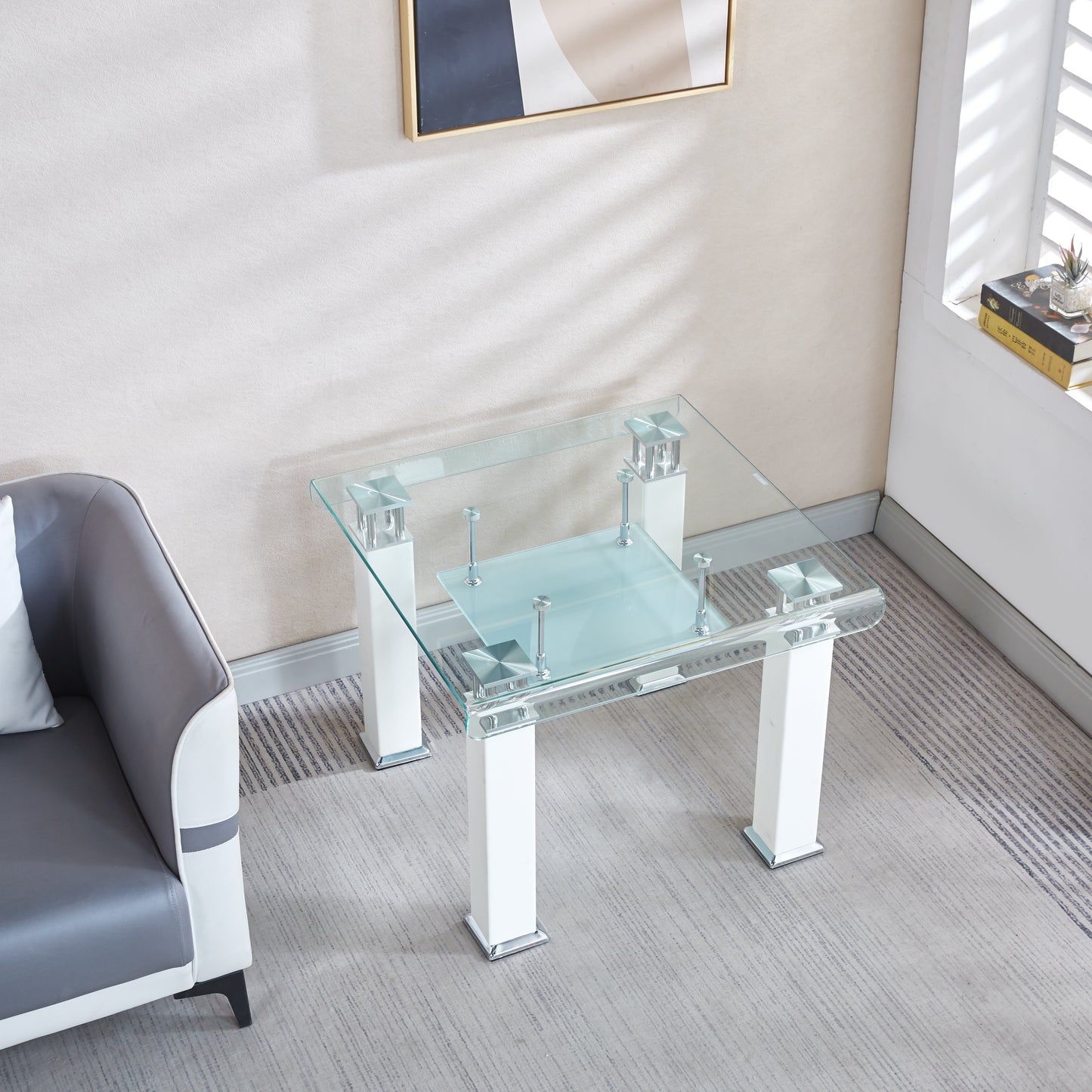 JD4 Modern End Table with Tempered Glass and Leatherette