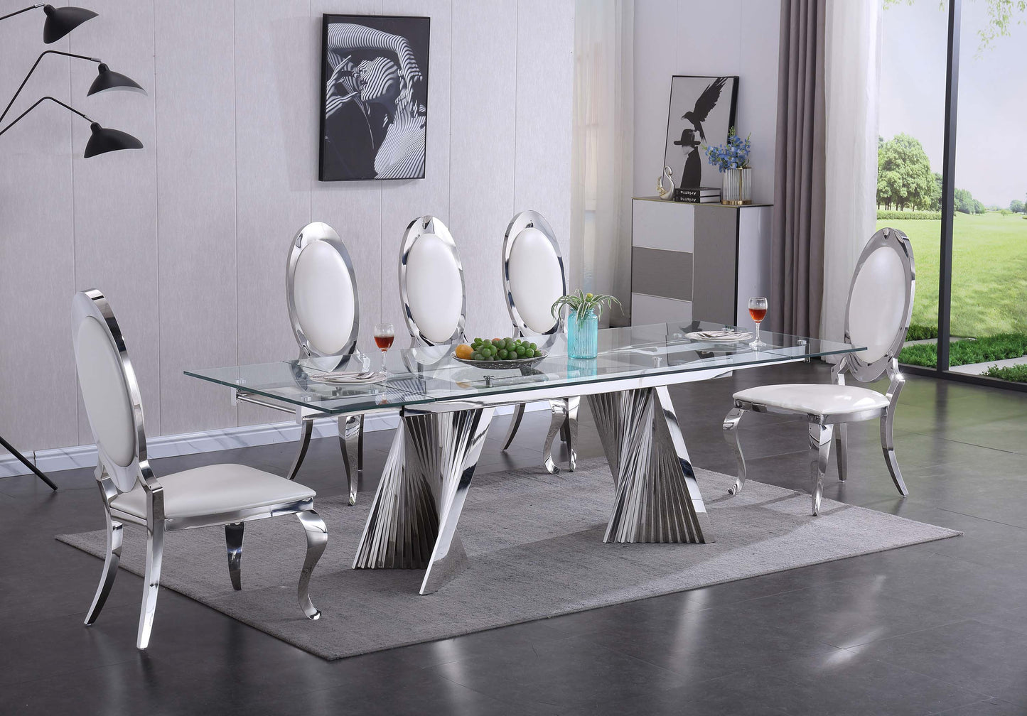 RDT207 Extendable Dining Table with Marble Tempered Glass Top