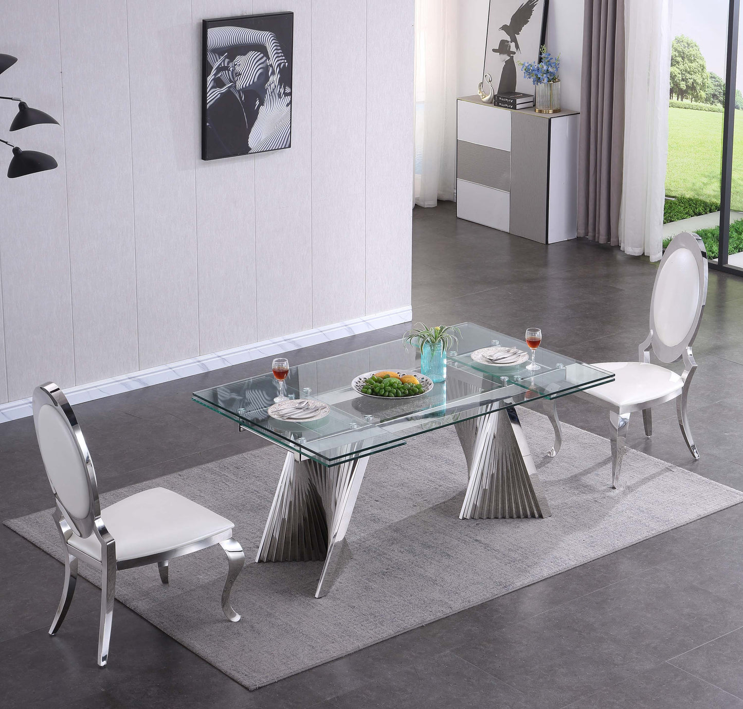 RDT207 Extendable Dining Table with Marble Tempered Glass Top